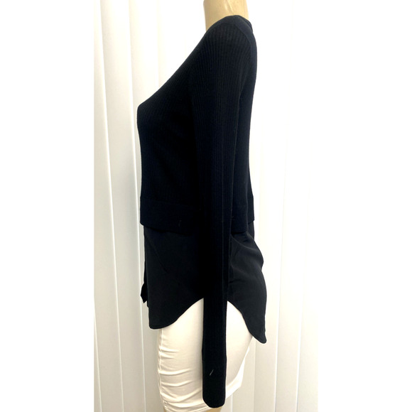 Veronica Beard Mixed Media Sweater Pullover Top Blouse Tunic Wool Silk Black M - Picture 4 of 7